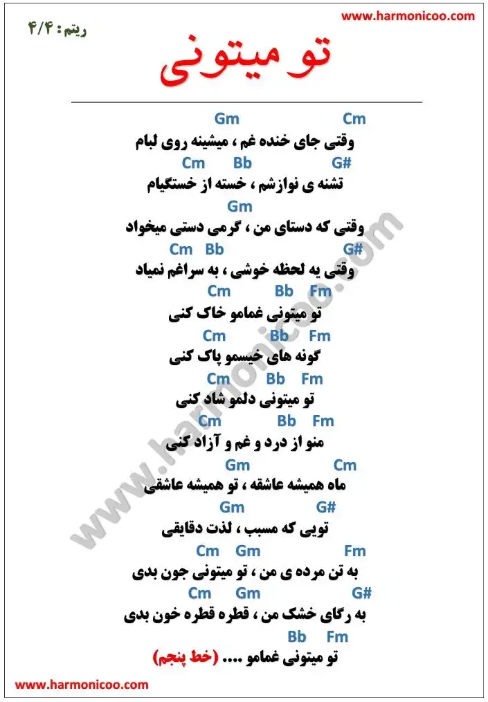 آکورد آهنگ تو میتونی 5